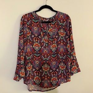 Loft peasant blouse with keyhole neck. Bell sleeve